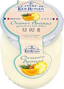 ker ronan yaourts lait entier orange ananas pot en verre