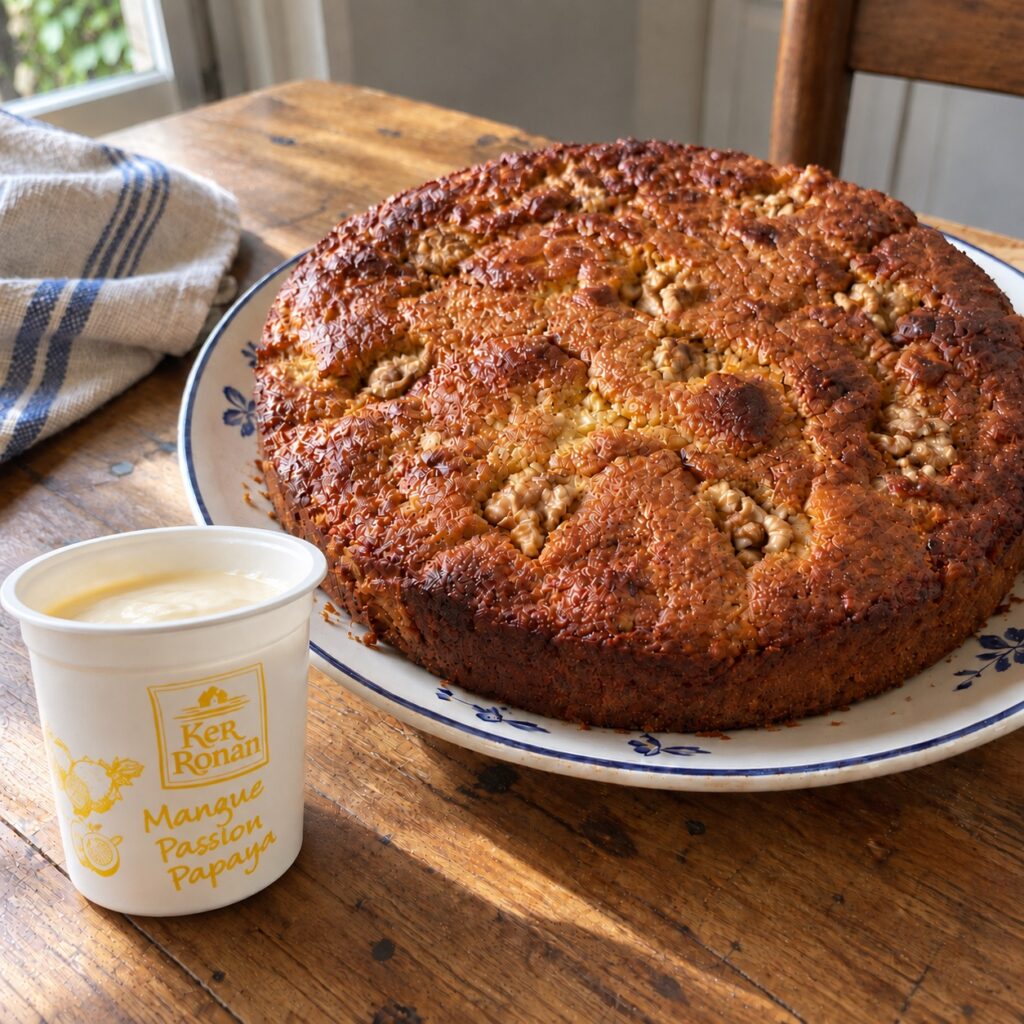 Gâteau au yaourt banane et noix avec yaourt Ker Ronan nature